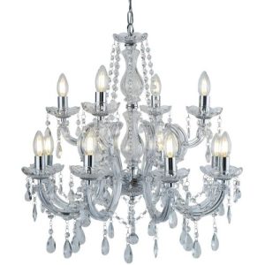 SEARCHLIGHT MARIE THERESE 12LT CHANDELIER - CHROME & CLEAR CRYSTAL