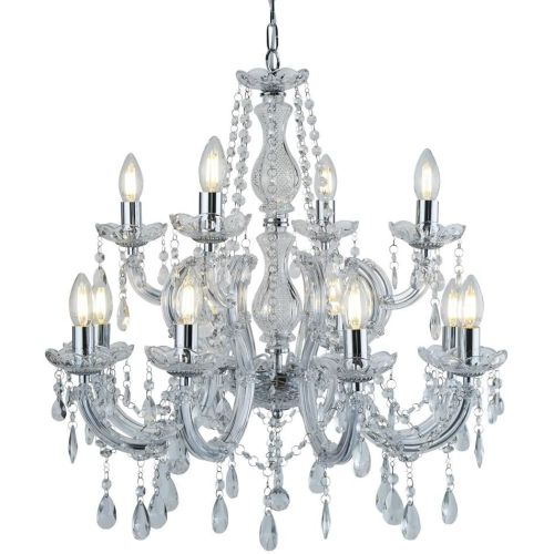 SEARCHLIGHT MARIE THERESE 12LT CHANDELIER - CHROME & CLEAR CRYSTAL