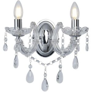 SEARCHLIGHT MARIE THERESE 2LT WALL LIGHT - CHROME & CLEAR CRYSTAL