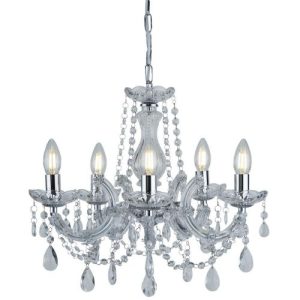 SEARCHLIGHT MARIE THERESE 5LT CEILING PENDANT - CHROME & CLEAR CRYSTAL