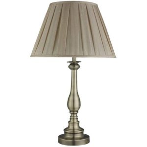 SEARCHLIGHT FLEMISH TABLE LAMP - ANTIQUE BRASS SPINDLE & PLEATED SHADE