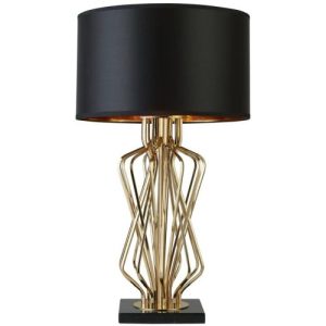 SEARCHLIGHT ETHAN TABLE LAMP - GOLD, MARBLE BASE WITH BLACK DRUM SHADE