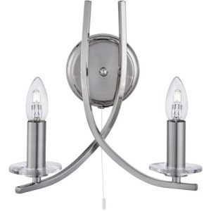 SEARCHLIGHT ASCONA 2LT WALL LIGHT - SATIN SILVER & CLEAR GLASS SCONCES