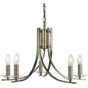SEARCHLIGHT ASCONA 5LT PENDANT - ANTIQUE BRASS WITH CLEAR GLASS SCONCES