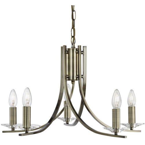 SEARCHLIGHT ASCONA 5LT PENDANT - ANTIQUE BRASS WITH CLEAR GLASS SCONCES