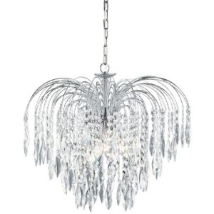 SEARCHLIGHT WATERFALL 5LT CEILING PENDANT - CHROME & CRYSTAL