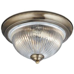 SEARCHLIGHT AMERICAN DINER 2LT FLUSH - ANTIQUE BRASS & GLASS, IP44