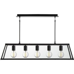 SEARCHLIGHT 5LT PENDANT, BLACK WITH CLEAR GLASS