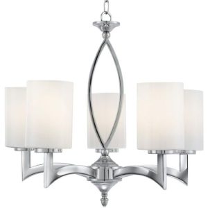 SEARCHLIGHT GINA 5LT CEILING PENDANT - CHROME & WHITE GLASS SHADES