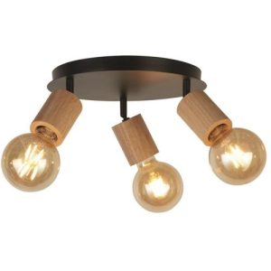 SEARCHLIGHT SPINNY 3LT ROUND SPOTLIGHT - WOOD & MATT BLACK METAL