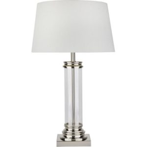 SEARCHLIGHT PEDESTAL TABLE LAMP - CLEAR GLASS, SATIN SILVER, CREAM SHADE