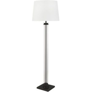 SEARCHLIGHT PEDESTAL FLOOR LAMP - GLASS COLUMN & BLACK BASE, WHITE SHADE