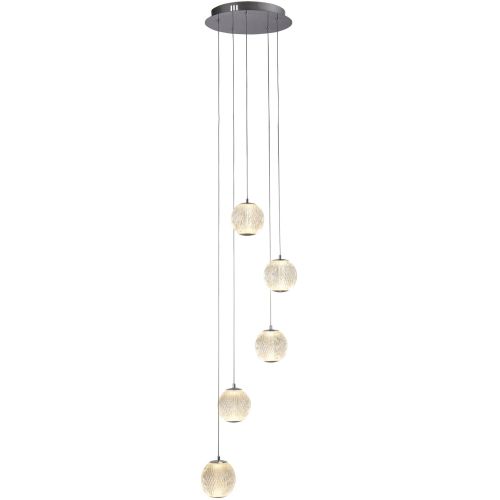 SEARCHLIGHT ALLURE 5LT MULTI-DROP PENDANT - CHROME METAL & CLEAR ACRYLIC