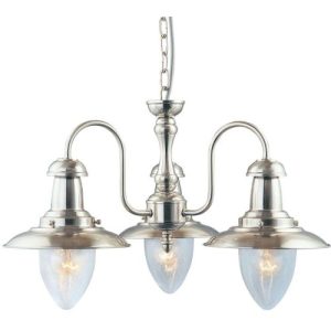 SEARCHLIGHT FISHERMAN 3LT PENDANT - SATIN SILVER & SEEDED GLASS SHADES