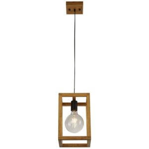 SEARCHLIGHT SQUARE PENDANT CEILING LIGHT - WOOD & BLACK METAL