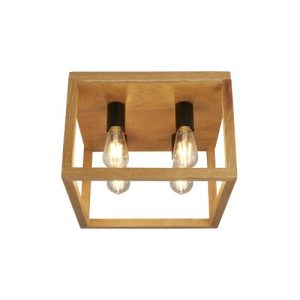 SEARCHLIGHT SQUARE 2LT FLUSH CEILING LIGHT - WOOD & BLACK METAL