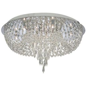 SEARCHLIGHT CRISSLET 10LT FLUSH CEILING LIGHT - CHROME & CLEAR CRYSTAL