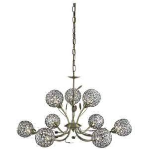 SEARCHLIGHT BELLIS II 9LT PENDANT - ANTIQUE BRASS & CLEAR GLASS SHADE