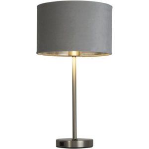 SEARCHLIGHT FINN TABLE LAMP - SATIN NICKEL METAL & GREY VELVET SHADE