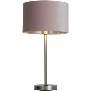 SEARCHLIGHT FINN TABLE LAMP - SATIN NICKEL METAL & PINK VELVET SHADE