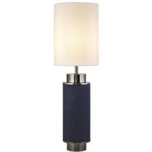 SEARCHLIGHT FLASK TABLE LAMP - NAVY LINEN WITH BLACK NICKEL, WHITE SHADE