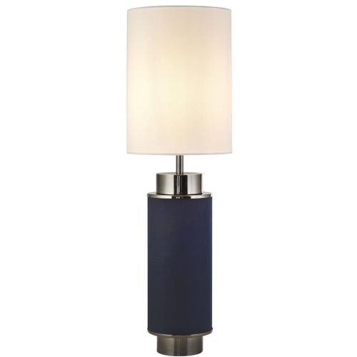 SEARCHLIGHT FLASK TABLE LAMP - NAVY LINEN WITH BLACK NICKEL, WHITE SHADE