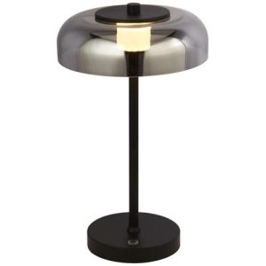 SEARCHLIGHT FRISBEE LED TABLE LAMP - BLACK METAL & SMOKED GLASS