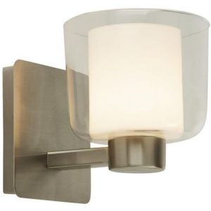 SEARCHLIGHT BOLIVIA WALL LIGHT - SATIN NICKEL GLASS, IP44