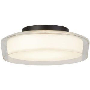 SEARCHLIGHT PUCK FLUSH BATHROOM CEILING LIGHT - BLACK METAL & OPAL, IP44