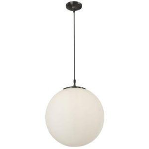 SEARCHLIGHT ATOM CEILING PENDANT - BLACK METAL & OPAL GLASS