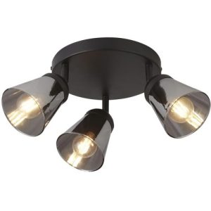 SEARCHLIGHT MEGA 3LT ROUND SPOTLIGHT - BLACK METAL & SMOKED GLASS