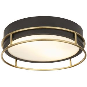 SEARCHLIGHT PHOENIX 2LT FLUSH - BLACK, BRASS METAL & FROSTED GLASS