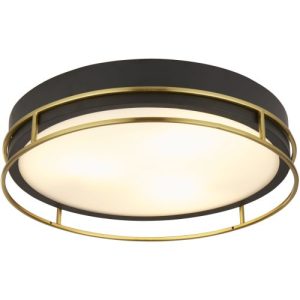 SEARCHLIGHT PHOENIX 3LT FLUSH - BLACK, BRASS METAL & FROSTED GLASS