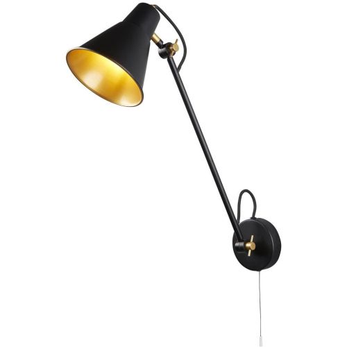 SEARCHLIGHT SWING ARM ADJUSTABLE WALL LIGHT - MATT BLACK METAL & GOLD