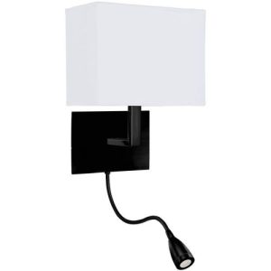 SEARCHLIGHT HOTEL WALL LIGHT - MATT BLACK METAL & WHITE FABRIC SHADE