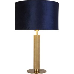 SEARCHLIGHT LONDON TABLE LAMP - KNURLED BRASS & NAVY VELVET SHADE