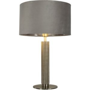 SEARCHLIGHT LONDON TABLE LAMP- KNURLED SATIN SILVER & GREY VELVET SHADE