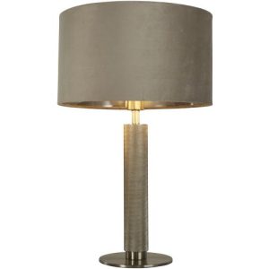 SEARCHLIGHT LONDON TABLE LAMP- KNURLED SATIN SILVER & TAUPE VELVET SHADE