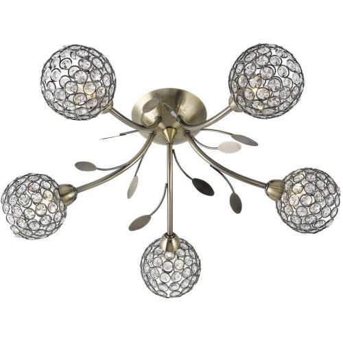 SEARCHLIGHT BELLIS II 5LT PENDANT -ANTIQUE BRASS & CLEAR GLASS SHADE