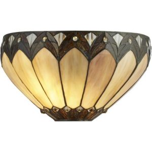 SEARCHLIGHT PEARL TIFFANY WALL LIGHT-ANTIQUE BRASS METAL & STAINED GLASS