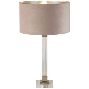 SEARCHLIGHT SCARBOROUGH TABLE LAMP- CRYSTAL, SATIN NICKEL & PINK VELVET