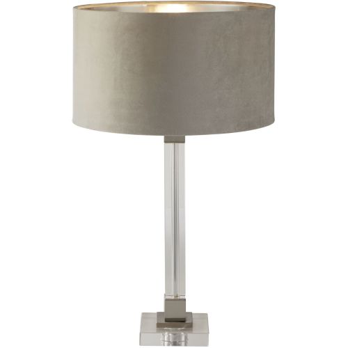 SEARCHLIGHT SCARBOROUGH TABLE LAMP-CRYSTAL, SATIN NICKEL & TAUPE VELVET