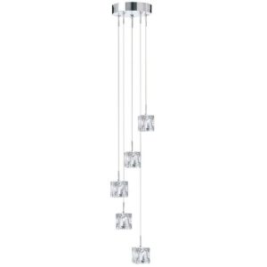 SEARCHLIGHT ICE CUBE 5LT 1.16M LED MULTI-DROP PENDANT - GLASS & CHROME
