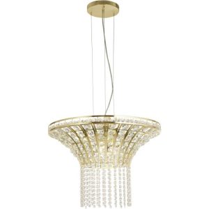 SEARCHLIGHT GEMMA 8LT ROUND PENDANT - SATIN BRASS & CLEAR CRYSTAL
