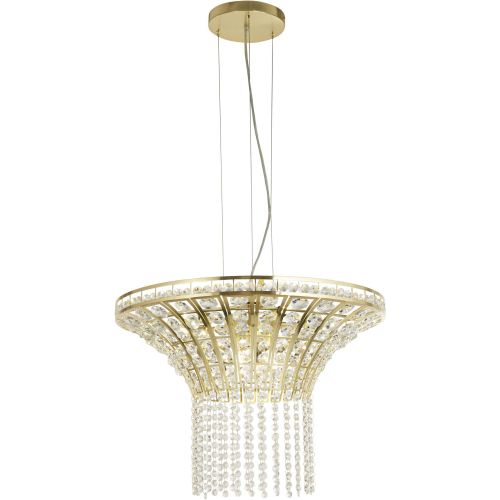 SEARCHLIGHT GEMMA 8LT ROUND PENDANT - SATIN BRASS & CLEAR CRYSTAL