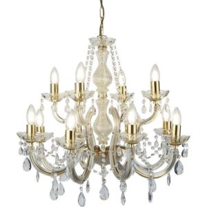 SEARCHLIGHT MARIE THERESE 12LT CHANDELIER - POLISHED BRASS & CRYSTAL