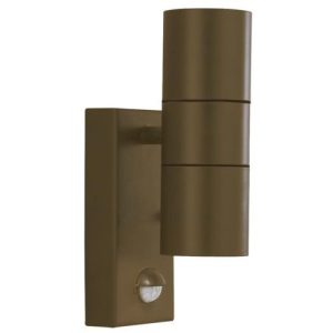 SEARCHLIGHT METRO LED 2LT OUTDOOR WALL LIGHT - RUST BROWN & GLASS