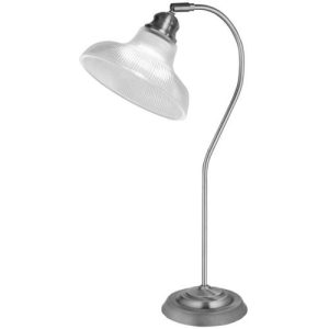 SEARCHLIGHT BISTRO III TABLE LAMP -SATIN SILVER & HOLPHANE STYLE GLASS