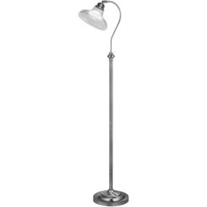 SEARCHLIGHT BISTRO III FLOOR LAMP - SATIN SILVER & HOLPHANE STYLE GLASS