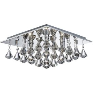 SEARCHLIGHT HANNA 4LT FLUSH CHROME WITH CLEAR CRYSTAL PYRAMID DROPS